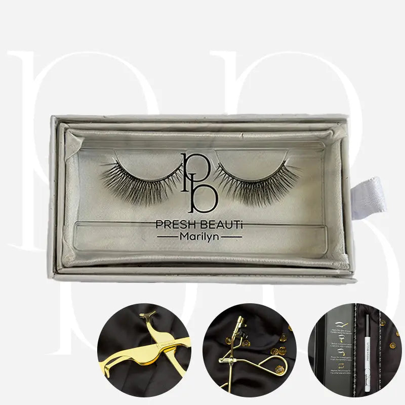 Premium Eyelash Bundle (Eyelash + Adhesive Lash Eyeliner + Gold Lash Curler) | Presh Beauti