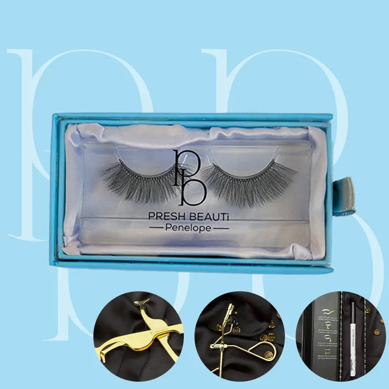 Premium Eyelash Bundle (Eyelash + Adhesive Lash Eyeliner + Gold Lash Curler) | Presh Beauti